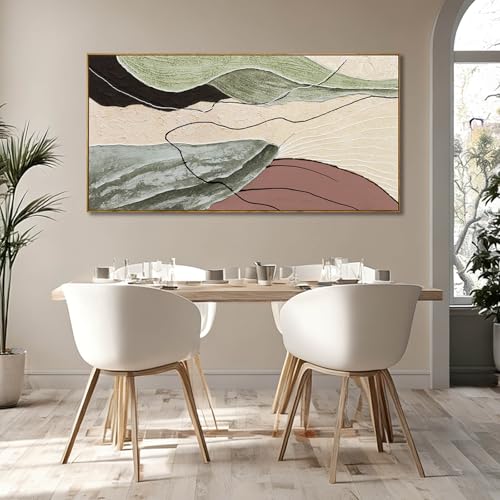 Image of Large Framed Green And Beige Abstract Wall Art for Living Room,24x48 In Modern Canvas Prints Paintings,Brown Color Pictures for Living Room Dining Bedroom Hallway Office Wall Decor