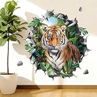wondever 3D Safari Tiger Wall Stickers Break Through Jungle Animals Tiger Peel and Stick Wall Art Decals for Kids Room Living Room Playroom