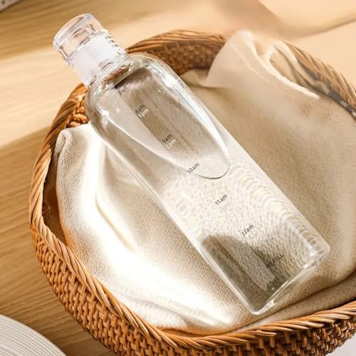 Image of Glass Water Bottle with Time Marker - 500ml Leakproof Reusable Bottle - BPA-Free Transparent Bottle with Colored Lids - Drinking Fridge Bottles Water, Milk, Lassi, Juices, Beverages (white)