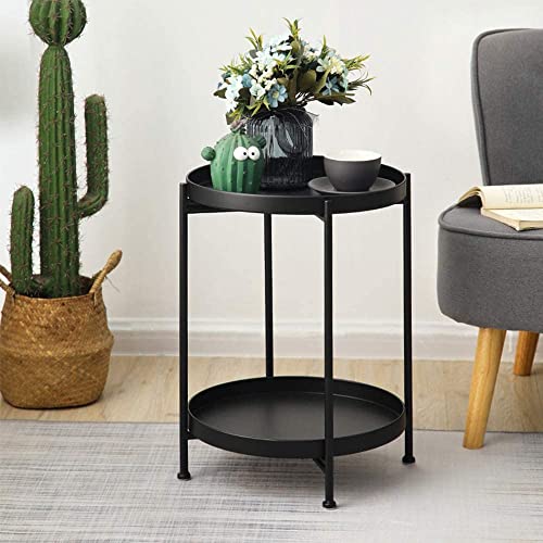 Image of End Table,Folding Metal Side Table Coffee Table Sofa Side Table for Living Room Bedroom Balcony and Office (Colour-Black-2)