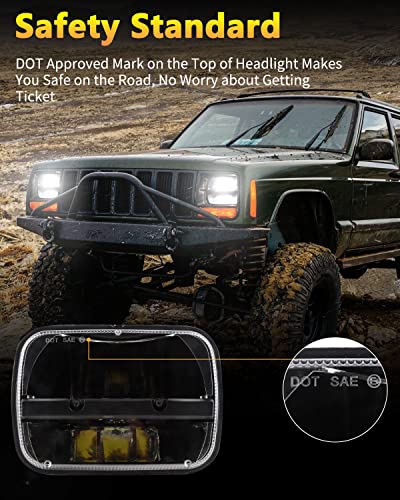 1 Pair 105W Rectangular 5X7/ 6X7 Inch Led Headlight High Low Beam Headlamp Compatible With Jeep Wrangler Yj Cherokee Xj Kenworth T300 1997-2010 Replacement H6054 H5054 H6054Ll 69822 6052 6053 (2 Pcs) #TOP6