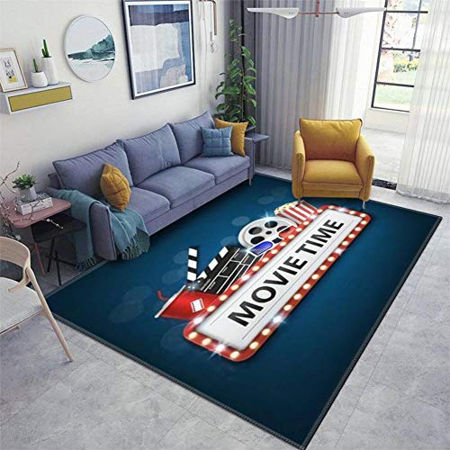 Cinema Background Concept Movie Theater Object on Blue Background and Area Rugs Non-Slip Floor Mat Doormats Home Runner Rug Carpet for Bedroom Indoor Outdoor Kids Play Mat Nursery Throw Rugs Yoga Mat