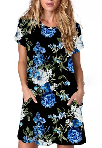 Image of Alaster Women's Casual Summer T Shirt Dress Loose Short Sleeve Tunic Dress with Pocket for Women