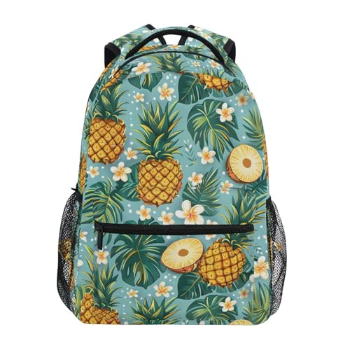 Blue Pineapple Tropical Leaves Backpack for School Boys Girls Adults Kids Bookbag Laptop Bag 18L