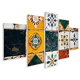 islandburner Prime Bild auf Leinwand Traditionelle Azulejos in Vintage-Optik mit buntem Muster Badezimmer Fliesenhandel Bilder Wandbilder Poster