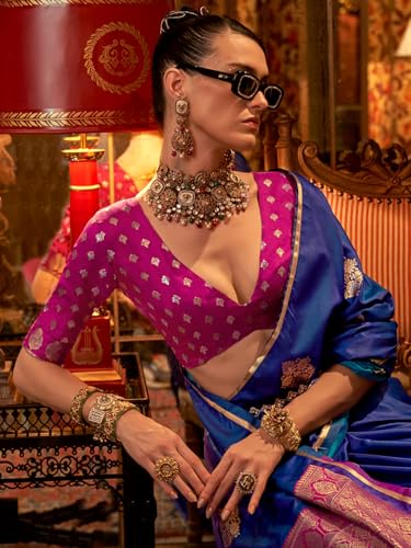 Image of AKHILAM Women's Satin Silk Bagh Printed Saree With Unstitched Blouse(KNTKLX391001 RJ Parent)