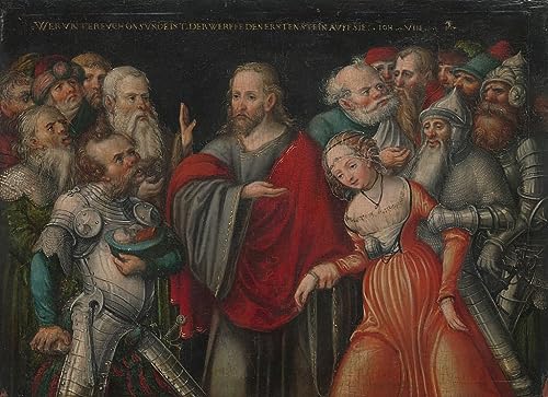 Lienzo decorativo para pared de Cristo y la adúltera, formato 60x90cm