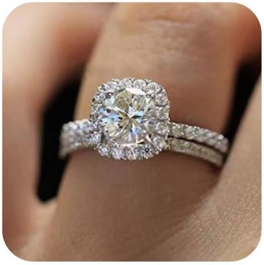 MAIHAO Fashion Ring Cushion Cut ct Zircon Stone 925 Sterling Silver Engagement Wedding Band Ring Cubic Zirconia Promise Halo Engagement Ring Anniversary Size 6-10 (US Code 7)