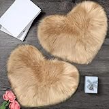 Mudder 2 Pcs Faux Fur Rug, Heart Shaped Rugs, Fluffy Decorative Mat for Room Home Chair Side, Desk Feet, Nursery, Photo Background & Valentine Decor, 12 x 16 Inch(Khaki)