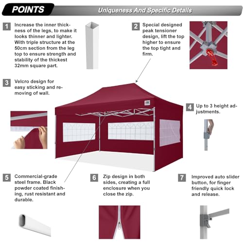 Image of ABCCANOPY Pop up Canopy Tent with Elegant Church Window 10X15,Burgundy