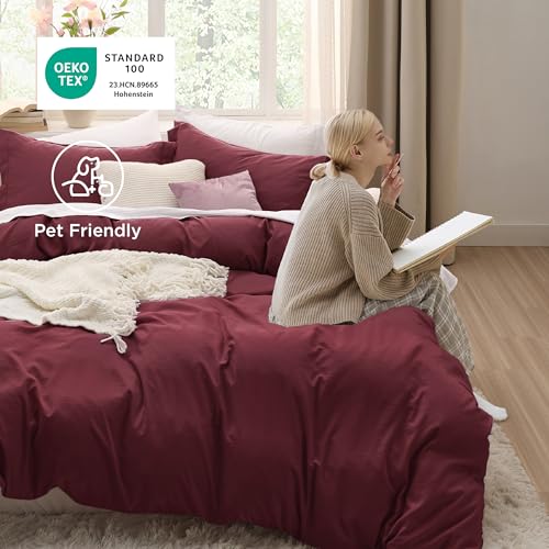 Image of Bedsure Winery Duvet Cover Queen Size - 3 Pieces Prewashed Extra Soft Bedding Set, Includes 1 Duvet Cover 90x90 Inches with Zipper Closure & 2 Pillow Shams, Comforter Not Included