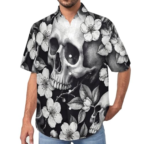 Chemise homme manches courtes 3D art crâne fleurs de S à 7XL