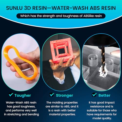 Image of SUNLU 2000g Water-Wash ABS Resin, Combines features of ABSLIKE Resin & Water Washable Resin, Non Brittle, High Precision, Low Shrinkage, Fast Curing 3D Resin for LCD DLP SLA 3D Printers, 2KG Black