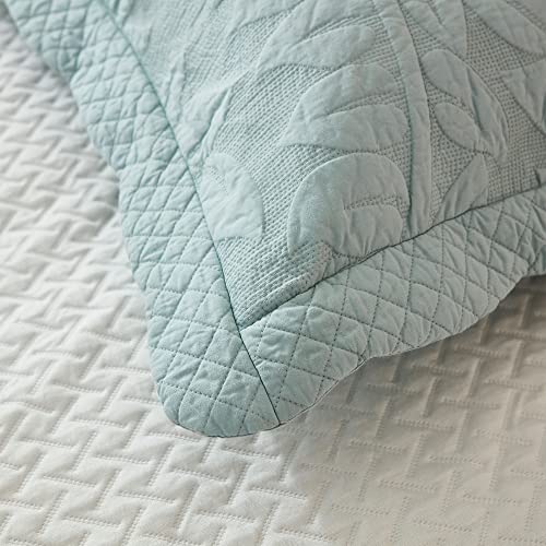 MarCielo 3-Piece 100% Cotton Oversized Bedspread Lightweight Quilt Coverlet Embroidery Farmhouse Bedding Set T0 (Aruba Blue, Oversized Queen (100"x106"))
