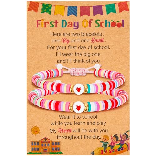 Image of EOBOH First Day of School Bracelet Mommy and Me, Prek Matching Wish Bracelets Set, Adjustable Bracelet for Boys Girls Gifts Stuff Bulk