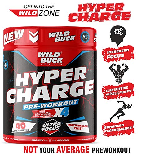 Image of WILD BUCK Wild Pre-X4 Hardcore Pre-Workout Supplement Powder With Creatine Monohydrate,Arginine Aakg,Beta-Alanine,Explosive Muscle Pump [40 Servings,Watermelon Twist] Free Shaker,2 Count