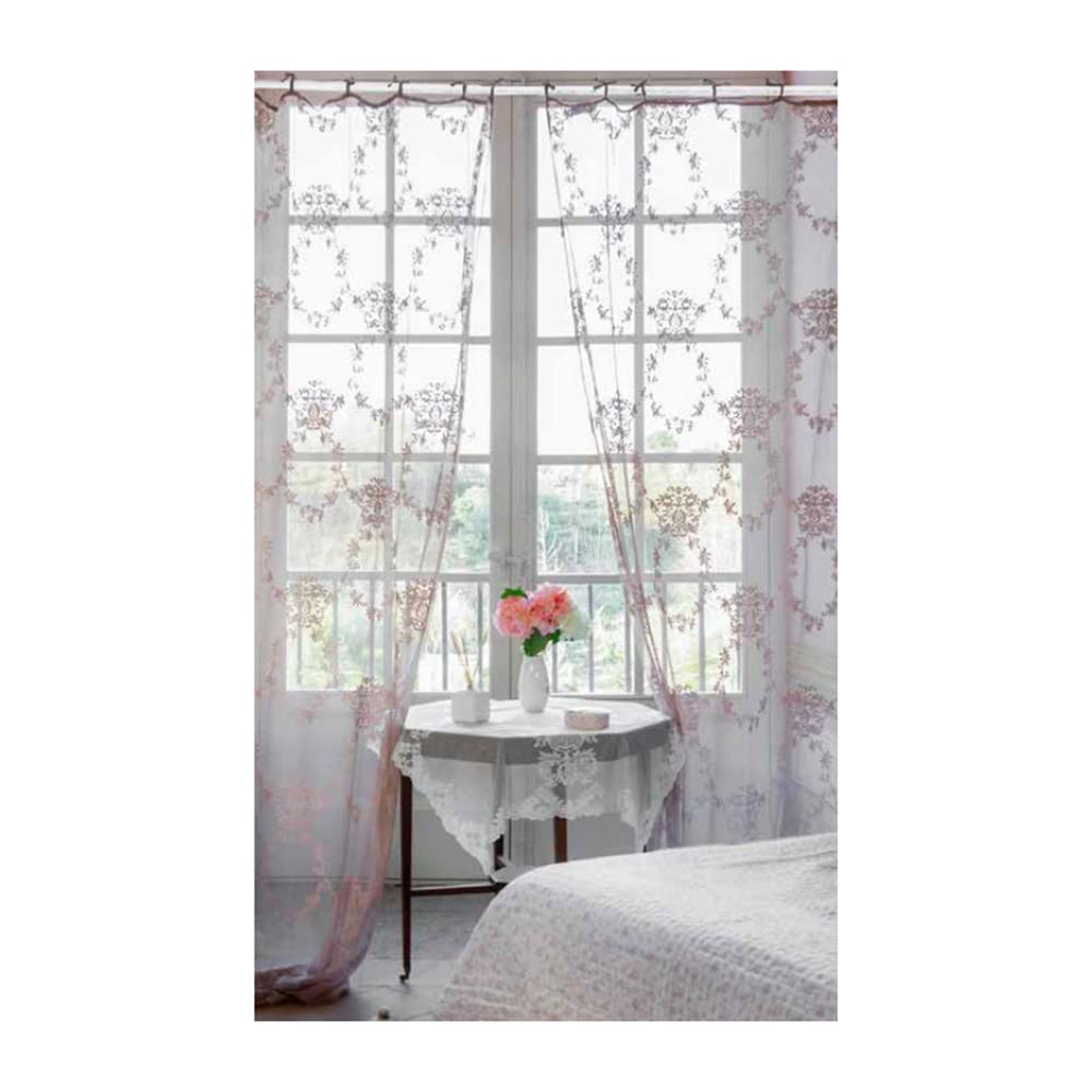 L'ATELIER 17 Tendone Camera da Letto, Tenda in Total Pizzo con Ricami damascati, Collezione Aurore Shabby Chic 300x290 cm 3 Varianti Bianco