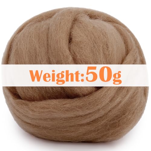Image of Mayboos 1.76oz Bright Brown Natural Wool Roving, Needle Felting Wool | Wool for Needle Felting Bright Brown Color for Wet /Dry Felting Handcrafts and Spinning