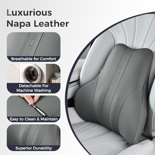 Image of Coverado Lumbar Support Pillow for Car, Ergonomic Memory Foam Back Pillow for Office Chair, Back Cushion for Back Pain Relief, PU Leather Car Lumbar Support for Driving Seat