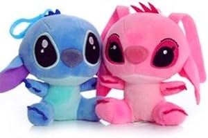 2Pcs Lilo Stitch Plush Toys Keychains With Bag Clips