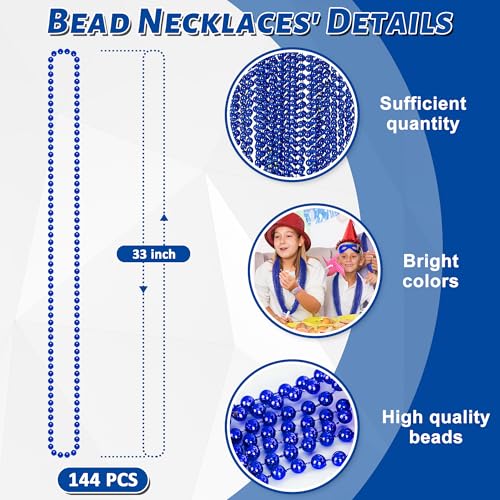Image of EOBOH 144PCS Mardi Gras beads, Christmas Bead Necklaces Stuff, 33 inch Mardi Gras Beads Necklace Costume, Festival Parade Throw Accessories for Gender Reveal Wedding Birthday Party Events Supplies