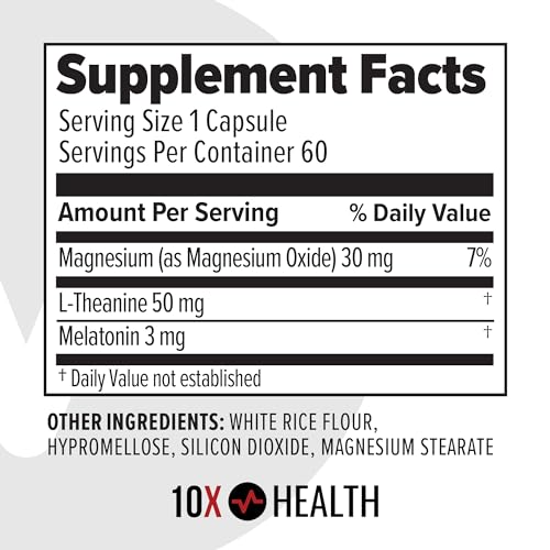 10X Health Sleep Supplement - Magnesium Supplement with L Theanine & Melatonin 3mg for Longer Sleep Support & Relaxation - 3-in1 Sleep Supplements for Adults - 60 Capsules - Image 3