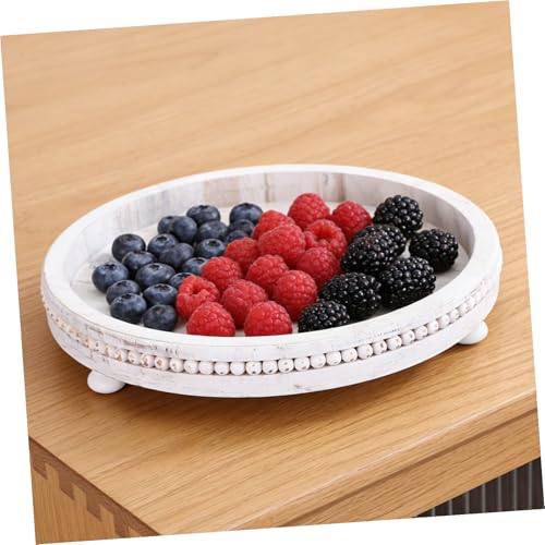 Bandeja circular de madera con cuentas decorativas TOMETURE de acabado artesanal 7