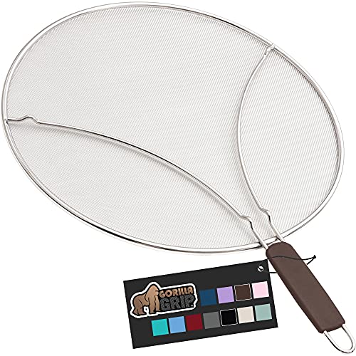 Gorilla Grip Splatter Screen For Frying Pan, 15 Inch, Easy Clean Stainless Steel Grease Cover, Stop Hot Oil And Bacon Splash, Cooking Guard For Skillet, Comfortable Handle, Dishwasher Safe, Coffee #TOP25