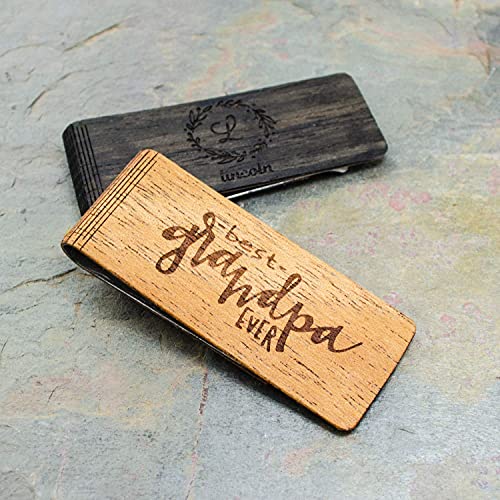 Real Wood Money Clip With Custom Engraving, 6 Natural Wooden Finishes Available, Gift For Him (Both Sides Engraved) #TOP6