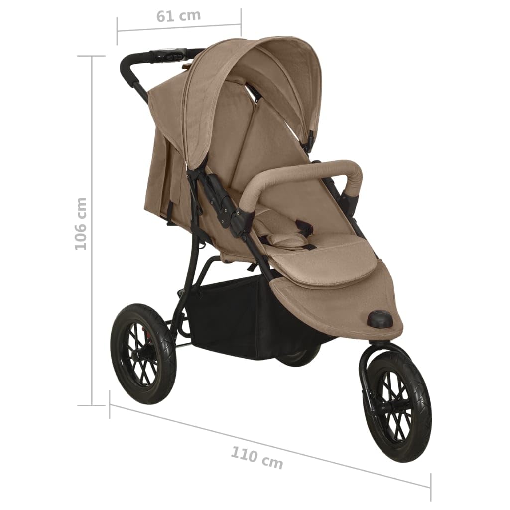 Poussette 3 Roues, Poussette Tout-terrain Campagne de Jogging Pliable pour bébé Taupe Acier