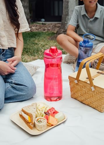 Image of Pogo 64oz Plastic Water Bottle with Leak-Proof Chug Lid and Carry Handle, Reusable, BPA Free, Capacity Markings, Dishwasher Safe, Perfect for Travel, School, Outdoors, and Gym, Pink