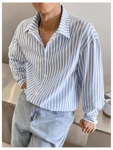 GORGLITTER Men's Striped Button Down Dress Shirt Long Sleeve Collared Business Casual Shirts Top4
