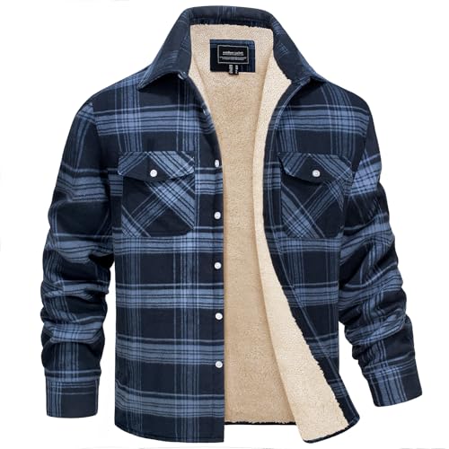 MAGNIVIT Mens Flannel Plaid Shirts Fleece Warm Winter Coat Sherpa Lining Jackets Soft Thickened Outwear Casual Outdoor Travel