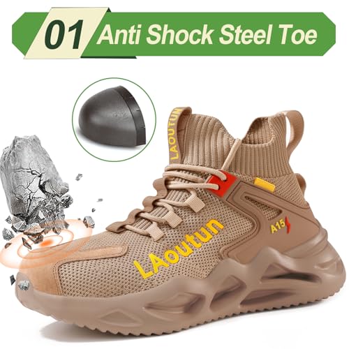 Image of LAoutun Steel Toe Shoes for Men Work Shoes Safety Sneakers Comfortable Lightweight Puncture Proof Slip on Indestructible Construction Work Shoes