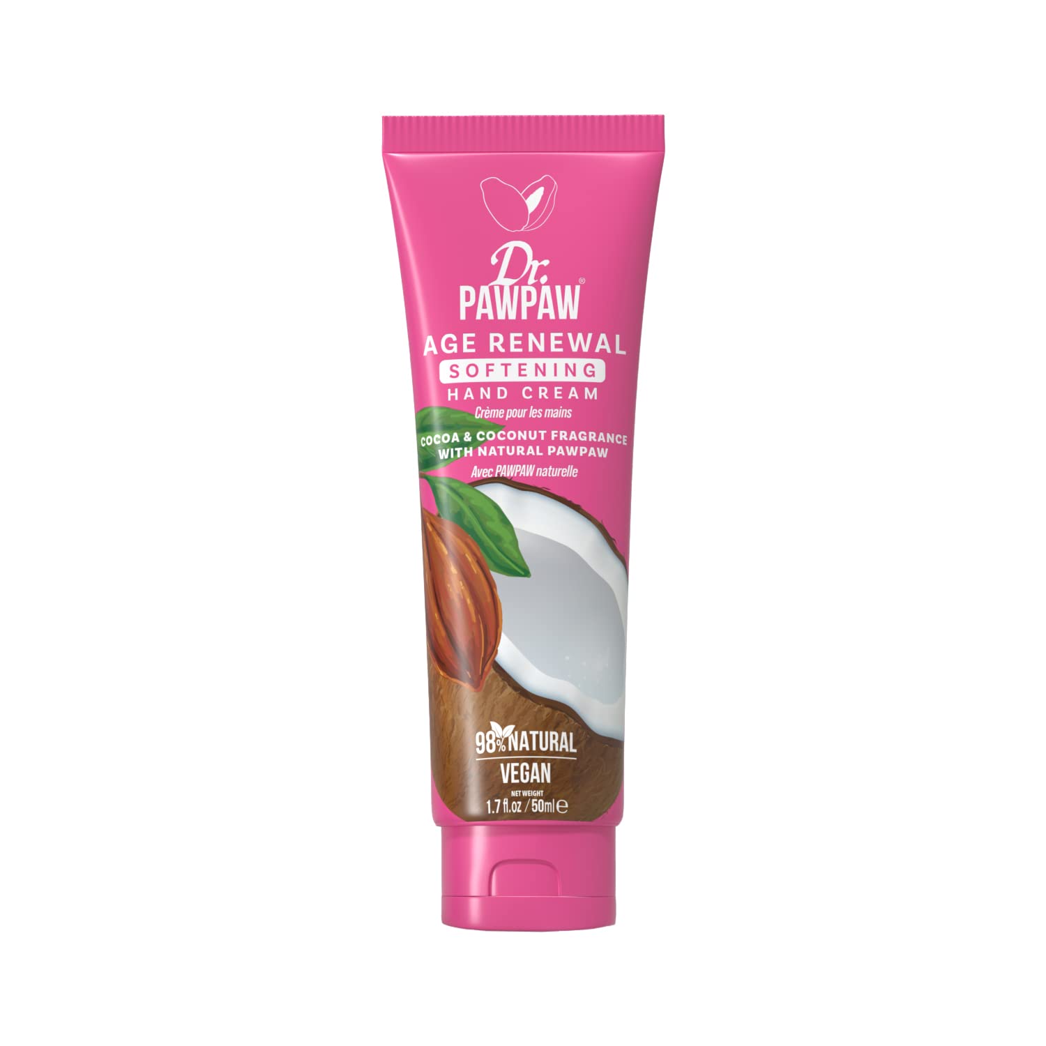 Dr.PAWPAW Age Renewal Softening- Cocoa & Coconut Hand Cream for Hands, Nails & Cuticles, Multitasking Softening, Nourishing, Vegan and Cruelty Free (50 ml)