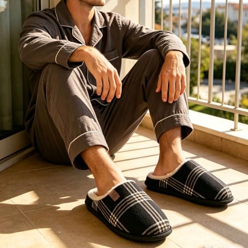 Image of COFACE Mens Cozy Memory Foam Scuff Slippers Casual Slip On Warm House Shoes Indoor /Outdoor Sandal Slippers With Arch Support Rubber Sole Size 7-15