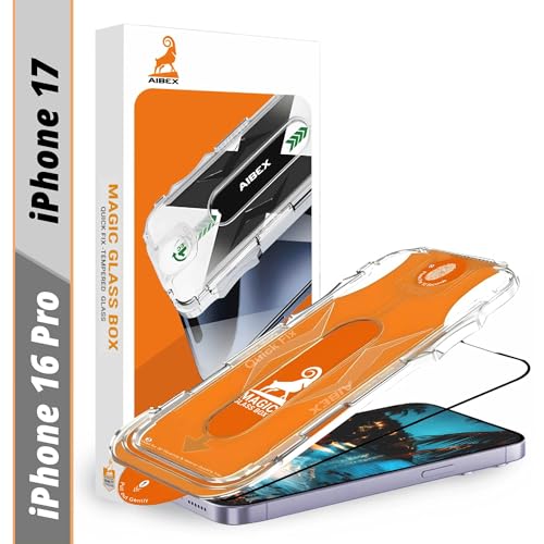 Image of AIBEX Tempered Glass Screen Protector for iPhone 16 Pro /17 | Auto-Align Easy Installation Kit | 9H Hardness | Edge to Edge Coverage HD Display |Bubble & Dust Free | Smooth Touch - (Crystal Clear)