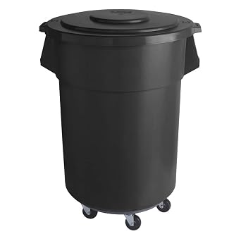 PRO&Family 5 Pack! 220 Qt. / 55 Gallon / 208 Liters Black Round Ingredient Bin/Commercial Trash Can with Lid and Dolly. Trash Bin Kitchen Garbage Can Waste Basket Recycle Bin