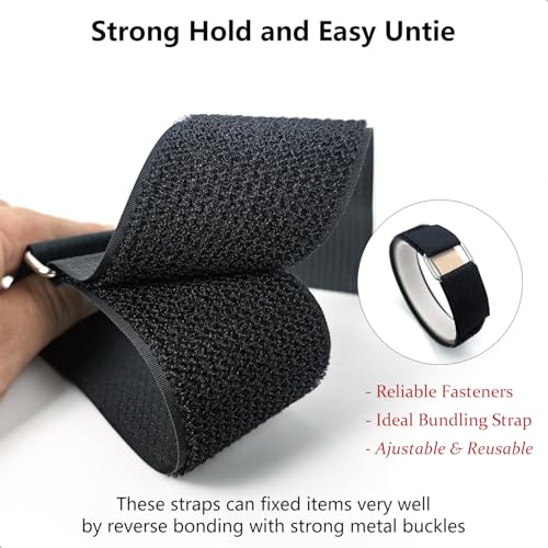 Hook and Loop Straps, 2\'\' x 16.5\', Fastening Cinch Straps with 15 Metal Buckles, Cut to Length, Heavy Duty, Reusable Cable Straps, Cord Straps, 16.5 Feet Long Cord Strap for Storage and Organization