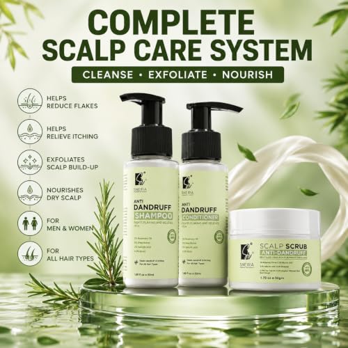 Image of Ultimate Anti-Dandruff Kit -Scalp Scrub, Shampoo and Conditioner (combo) (150ml) | 2% Rosemary Oil, 5% Shea Butter, 2% Salicylic Acid, 0.3% Biotin |Exfoliates, Removes Dead Skin with Reduces Upto 98% Dandruff Helps With Itching For All Hair Type