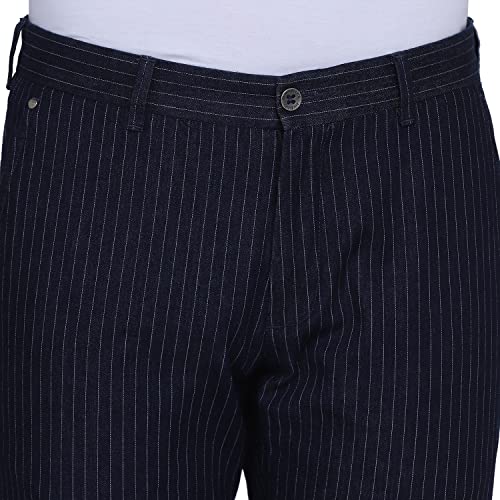 Image of Blackberrys Men Navy Vertical-Stripes Trousers