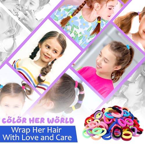 Image of GLUN Baby Toddlers Girls Elastics Hair Bands, 100 Piece Pack Multi Candy Colours Hair Ties High Elasticity, Ponytail Holders for Women & Girls