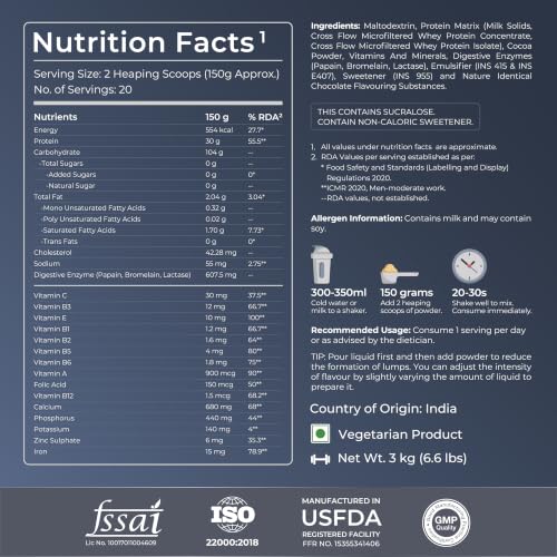 Image of Nutrabay Gold Bulk Up Mass Gainer Powder - 3kg, Chocolate | 30g Protein, 104g Carbs, 554 Calories | Easy to Digest | 100% Veg Muscle Building & Weight Gainer Supplement for Men & Women