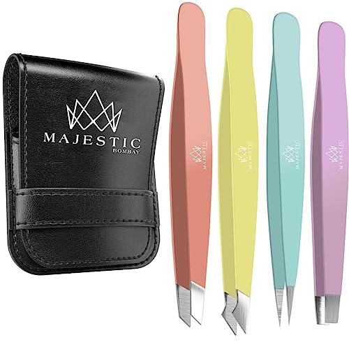Tweezers Set 4-piece-Stainless Steel Slant Tip + Sharp Pointed Eyebrow Tweezer Set-Precision Facial Hair Removal,Eyebrow Hair,Sp