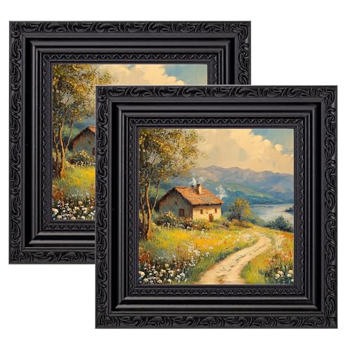 Image of eletecpro 4x4 Vintage Picture Frame, Glass Cover, Black, 2-Pack | Display Photo 4x4, Tabletop Decor
