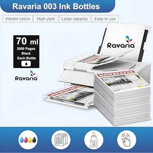 Image of 003 Compatible Ink for Epson Printer L1110 L3100 L3101 L3110 L3115 L3116 L3150 L3151 L3152 L3156 L5190 (003 Black Ink 4 Pcs)