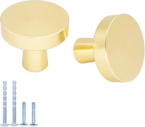 Miniatura 1 de Paquete de 5 pomos dorados de latón cepillado para cajones, pomos dorados cepillados para armarios de cocina, tiradores de cajones dorados metálicos