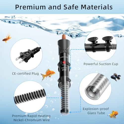 Image of HiTauing Aquarium Heater 25W /50W /100W /200W /300W, Adjustable Knob Fish Tank Heater with Digital Thermometer, Submersible Betta /Turtle Tank Heater for Freshwater and Saltwater Tanks