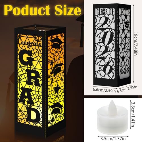 Image of Rossesay 6 Pcs Graduation Table Centerpieces Boxes Class of 2026 Graduation Lanterns for Centerpieces with LED Candles Congrats Grad School College Photo Props for Party Table Decoration (Black)