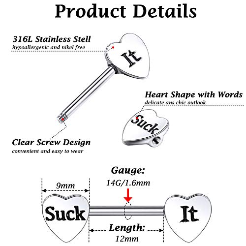 3 Pairs Women Nipple Rings 14G Stainless Steel Nipplerings Tongue Rings Barbell Heart Shape Body Piercing Jewelry3